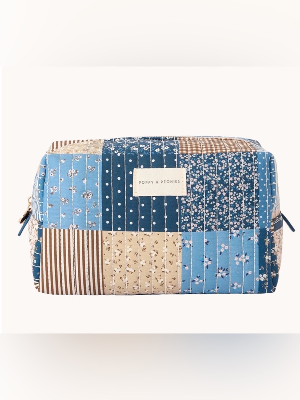 Poppy & Peonies Floral Patchwork Cosmetic Bag  3Pc Set!- Navy 🍁Set Price - Picture 2 of 7